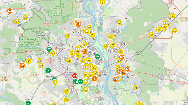 воздух, карта, киев