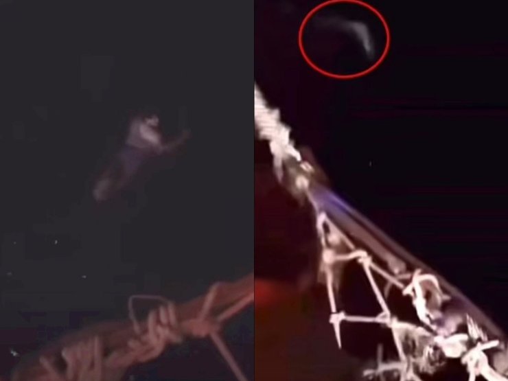 Спрыгнул с корабля, круизный лайнер, спрыгнул в воду, акулы в воде, утонул, исчез из виду,