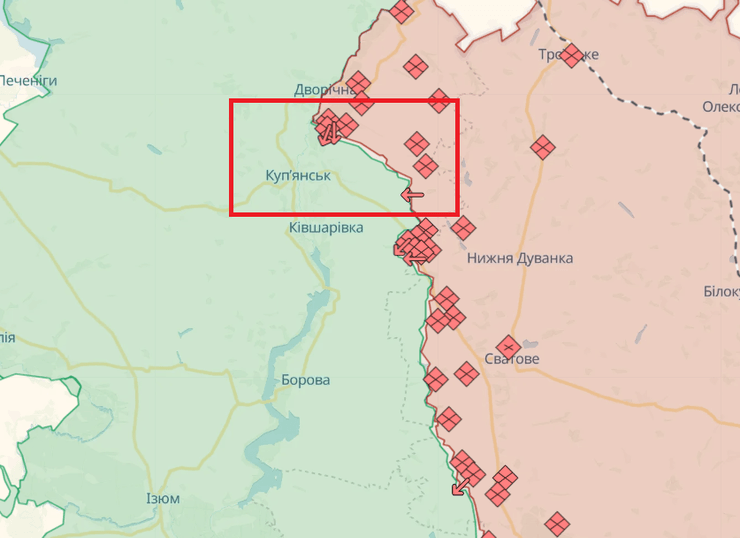 Аналитики предупреждают об усилении атак на Купянск, Лиман или в районе Сватово. Карта DeepState