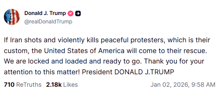 Сообщение Трампа о протестах в Иране