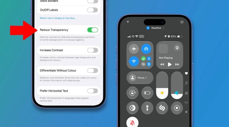 ios 26 уменьшить прозрачность настройки