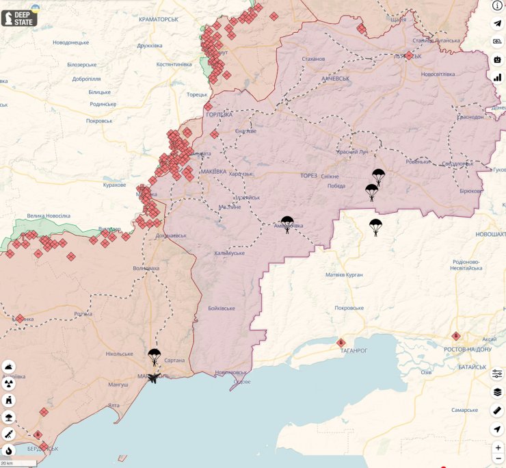 Карта известных мест, где фиксировали сбитые самолеты и летчики включали сигнал тревоги (yа основе данных Воздушных сил ВСУ)