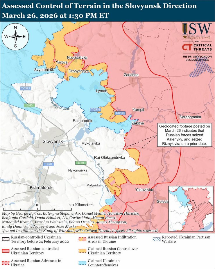 Карта фронту біля Слов'янська, 27 березня, ISW