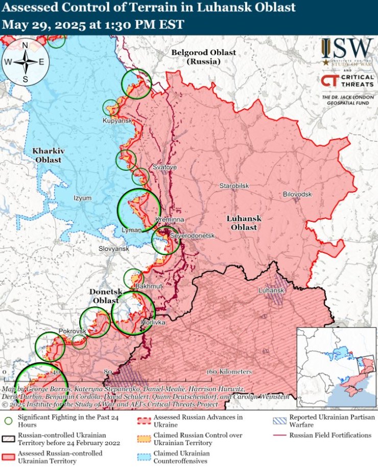 Наступление РФ и бои на востоке по карте ISW 30 мая