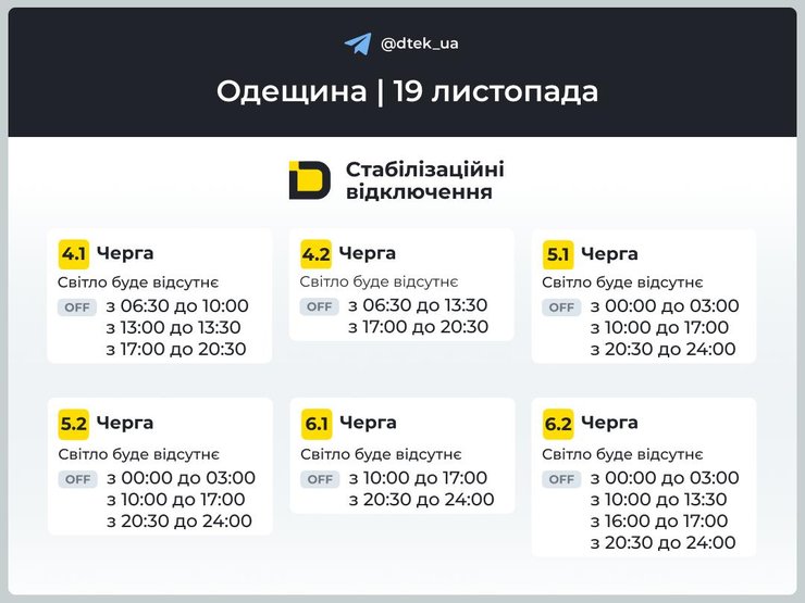оновлені графіки відключення електроенергії на Одещині