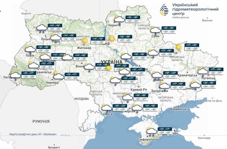 Карта прогнозу погоди в Україні на 10 червня