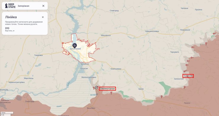 Лінія боїв під Запоріжжям, Степногірськом, Оріхівим, Гуляйполем 31 грудня, DeepState