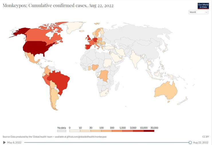 карта поширення віспи мавп