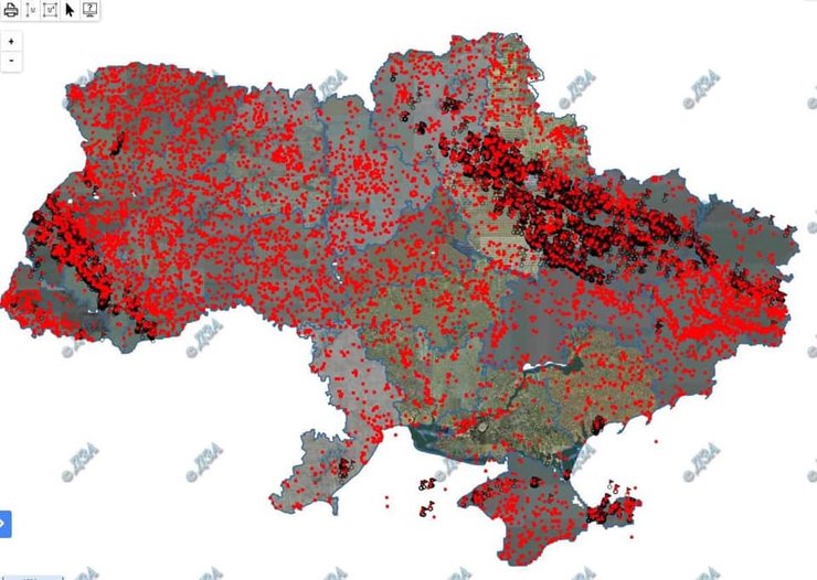 Карта извлекаемых запасов природных ресурсов Украины.