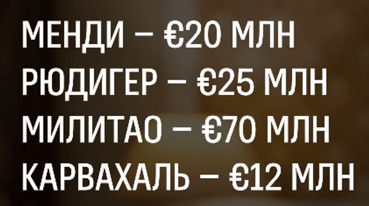 Стоимость обороны мадридского "Реала"