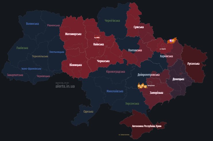 карта воздушных тревог