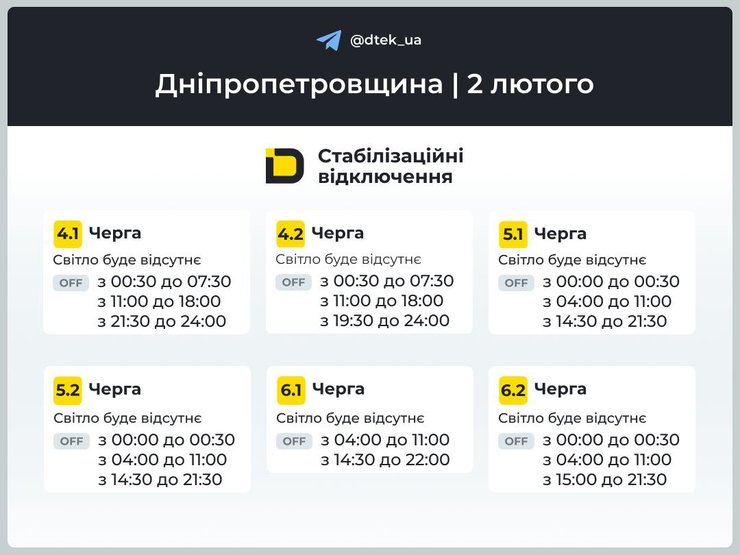 дніпровщина графіки 2 лютого