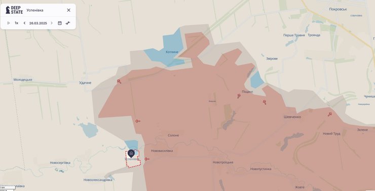 Бои на Донбассе, Покровск, Успеновка, карта, 27 марта, DeepState