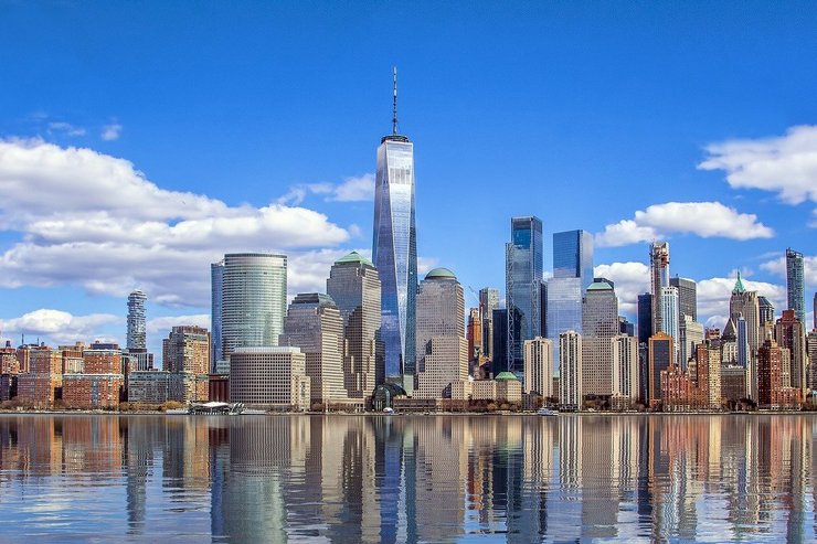 Нью-Йорк, хмарочоси, річка, фото