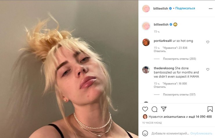 Билли Айлиш, фото, прическа