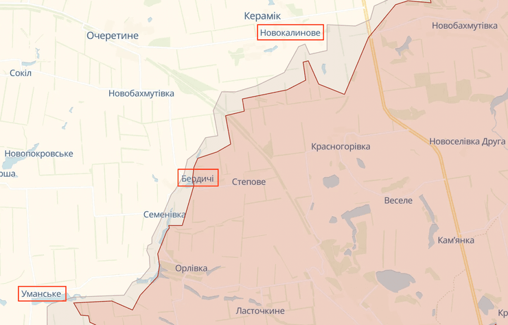Новокалинове, Бердичі, Уманське, карта наступ, карта війни в Україні онлайн, DeepState, карта бойових дій