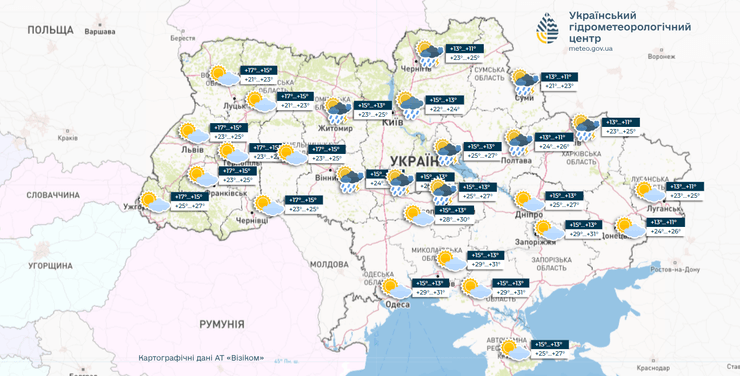 Прогноз погоды, 24 июня, карта