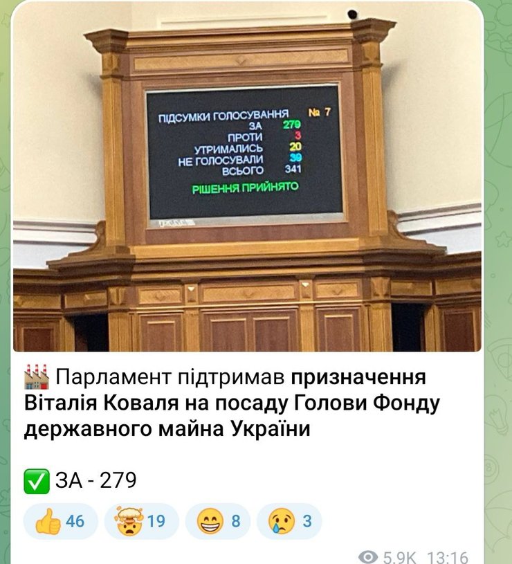 Призначення Віталія Коваля, ФДМУ, Верховна Рада