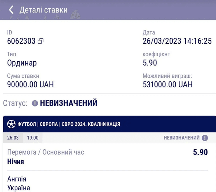 Ставка на нічию збірної України у матчі проти Англії