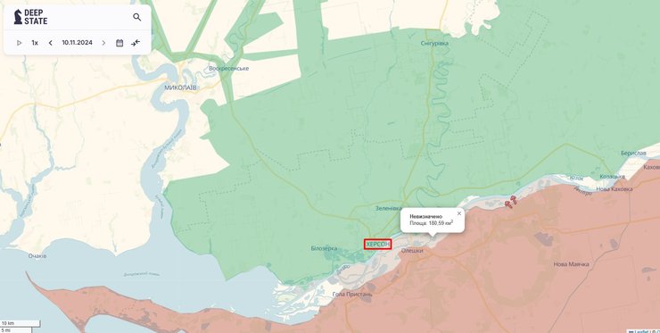 Наступление РФ, левобережье Херсонщины, карта 11.11.24, DeepState