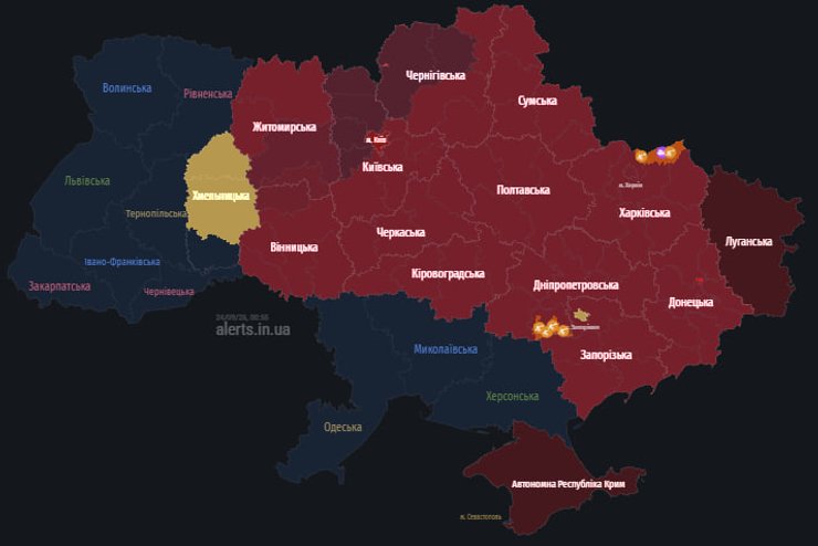 карта повітряних тривог по Україні