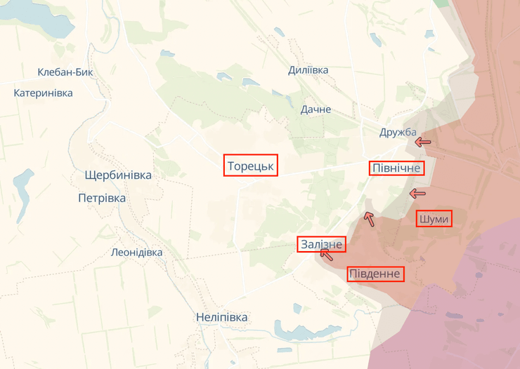 Торецк, Торецкое направление, карта боевых действий, Донецкая область