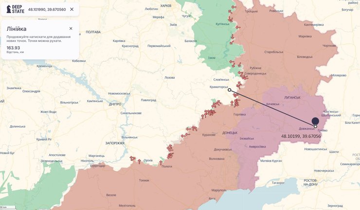 Карта с месторасположением склада оружия ВС РФ в Должанске