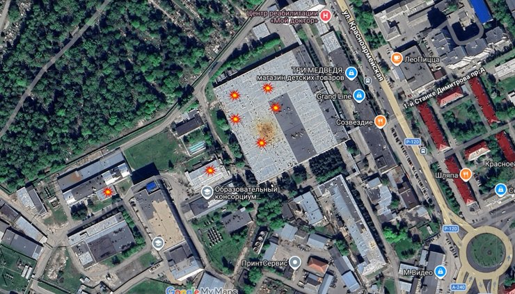 Карта з точками влучання Storm Shadow по "Кремній-Ел" 10 березня