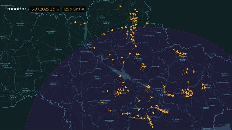 Дрони над Україною вечір 15 липня 2025