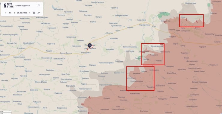 Карта наступления ВСУ на Александровском направлении в Днепропетровской области, 8-9 марта, DeepState