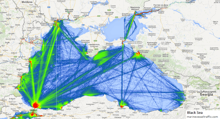плотность судоходства в Черном море, движение в черном море, траффик в черном море, Черное море логистика, Черное море карта