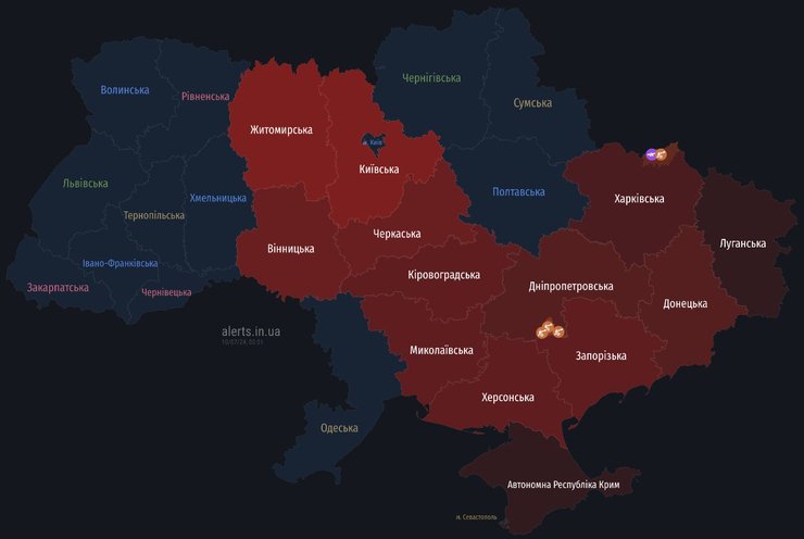 Карта воздушных тревог 10 июля 2024 года