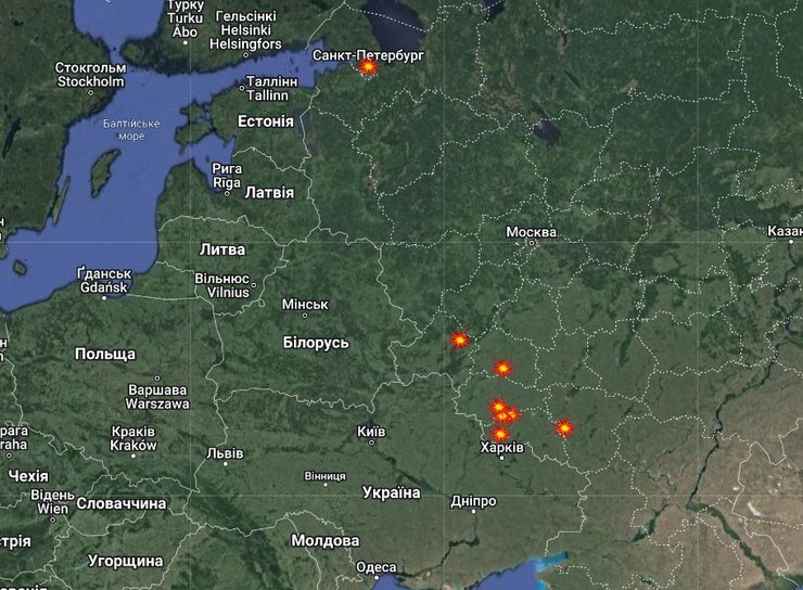 Удари по РФ, 29 липня, дрони, карта