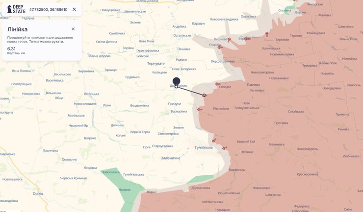 Карта фронту між Добропіллям та Гуляйполем, 3 грудня, DeepState