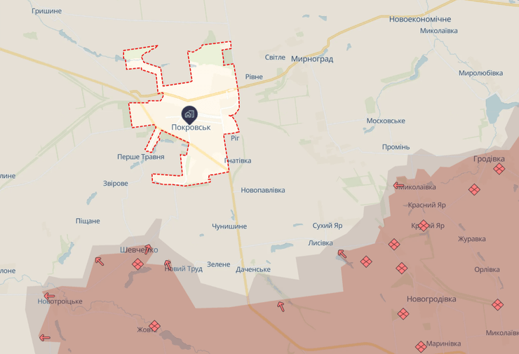 Покровское направление, наступление ВС РФ на Покровск, Донбасс, Донецкая область, карта, DeepState