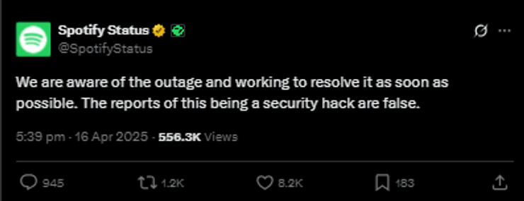 Повідомлення команди Spotify про збій