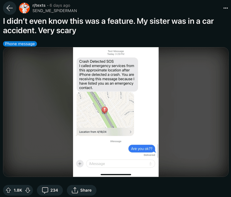SOS, iPhone, смартфон, функция, авария, телефон, Apple, спасение жизни