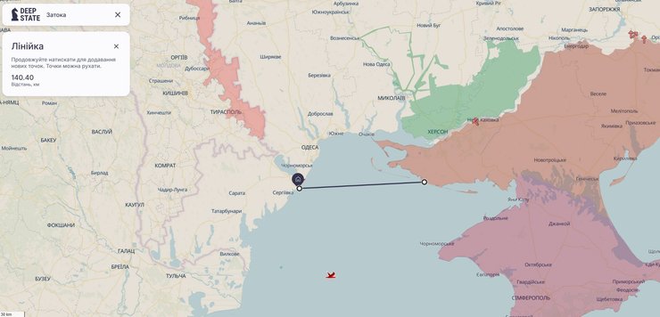 Одеса, Затока на карті фронту на півдні станом на 30 січня, DeepState