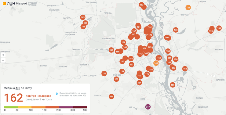 загрязненность воздуха карта киев