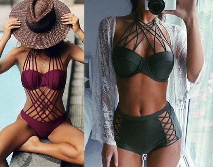 Купальники с завязками, 2020, с перепонками, сдельный, черный, раздельный, фото