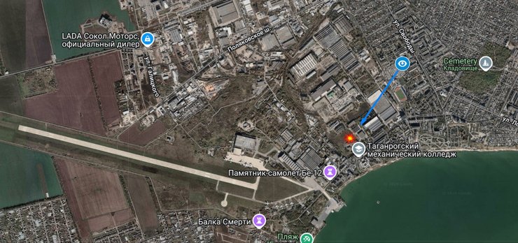 Карта з точкою ураження на Атлант Аеро у Таганрозі 20 квітня