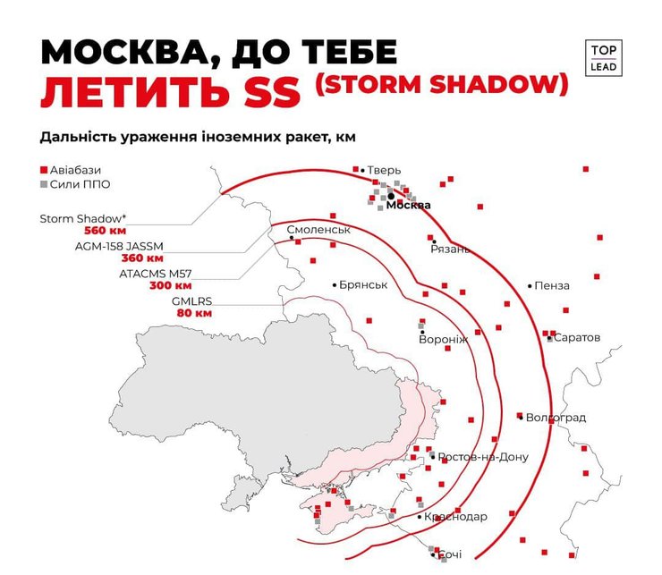 Карта з дальністю ракети storm shadow