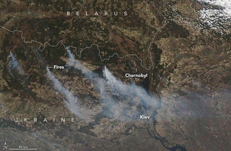 пожар, nasa, чернобыль, зона отчуждения, фото из космоса