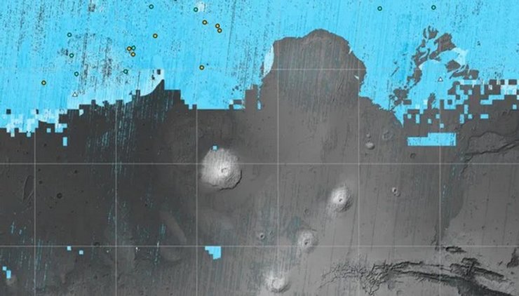 карта водяного льоду, Марс