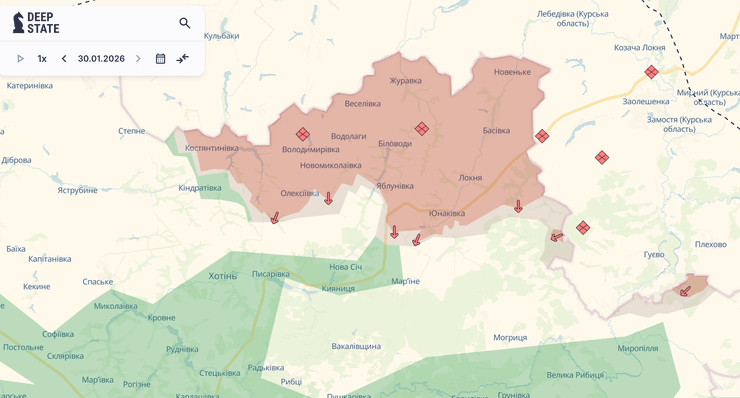 карта Сумская область Фронт в Сумской области