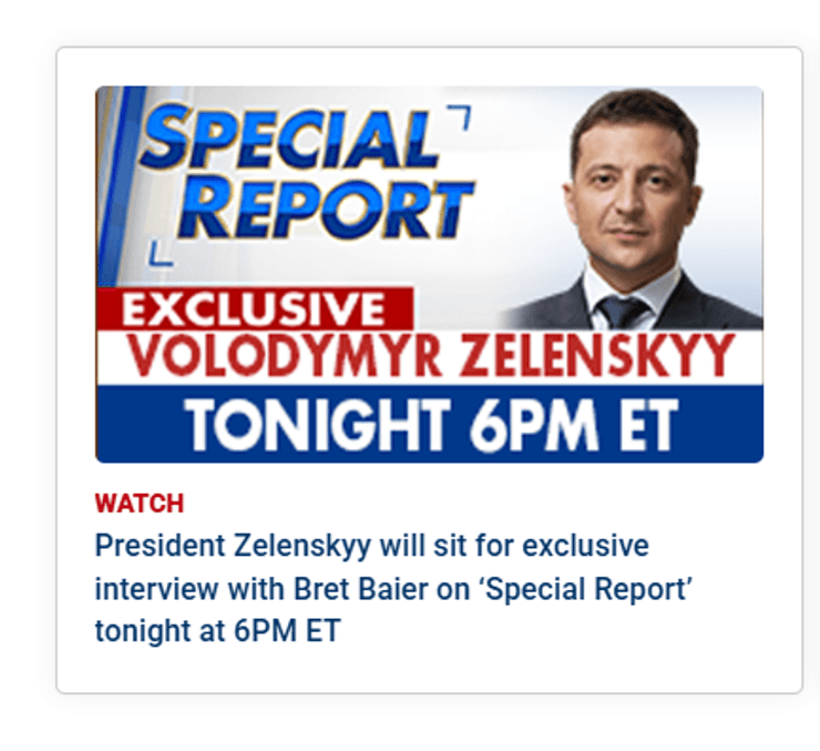 интервью Зеленского, интервью Fox News, анонс интервью, Брет Байер, анонс интервью