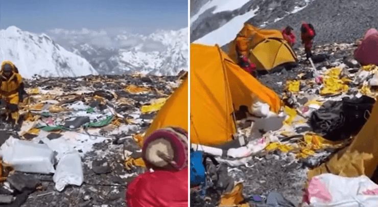 Мусор на Эвересте, мусор на горе, наглые туристы, оставляют мусор, гора мусора, мусорная свалка, возмущение в сети,