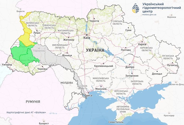 Зона І уровня опасности из-за повышения уровней воды 17-18 июля на карте