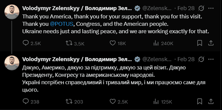 Встреча Зеленского и Трампа, США, 28 февраля, заявление