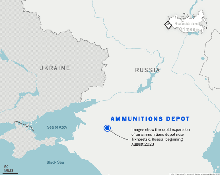 Карта поставок оружия в РФ из КНДР